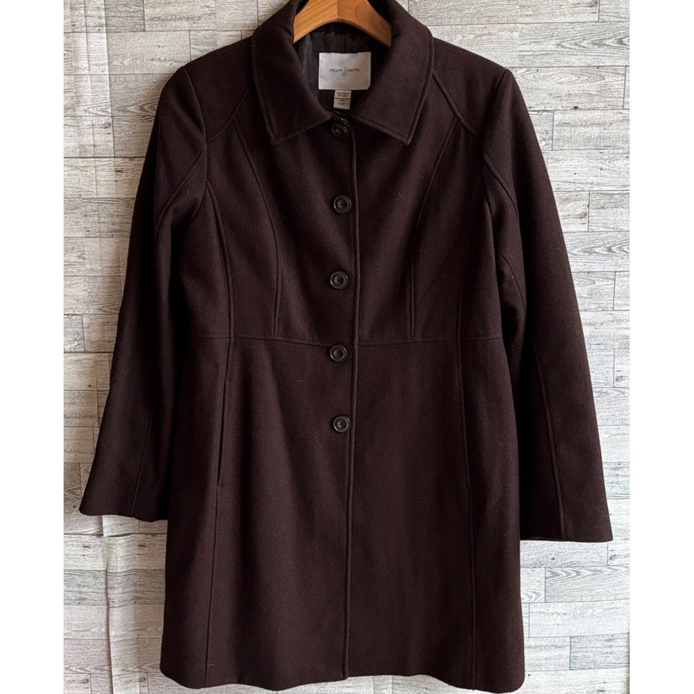 Brown wool Coat pea long winter Trench fitted women's size large y2kβ